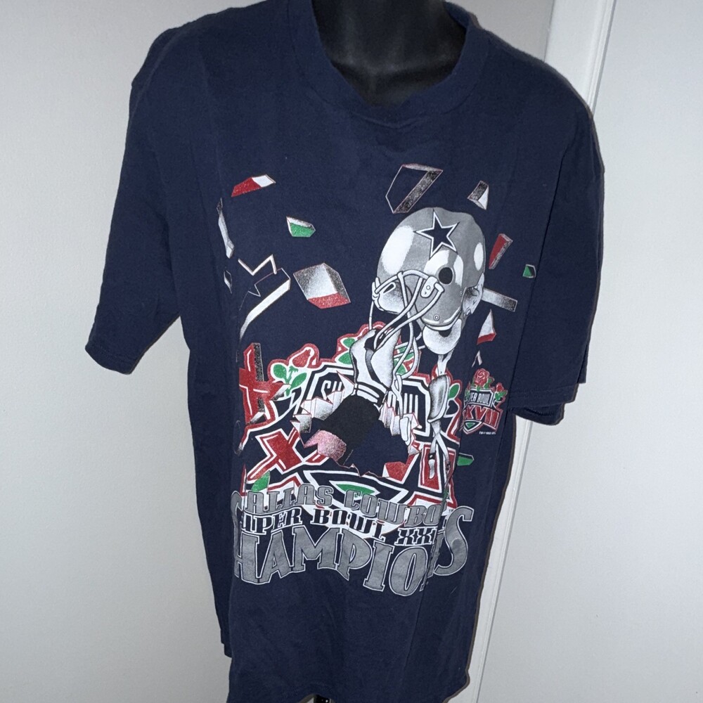 VTG 90s Dallas Cowboys Super Bowl XXVII Champions T Shirt Navy Lee Sport Men L